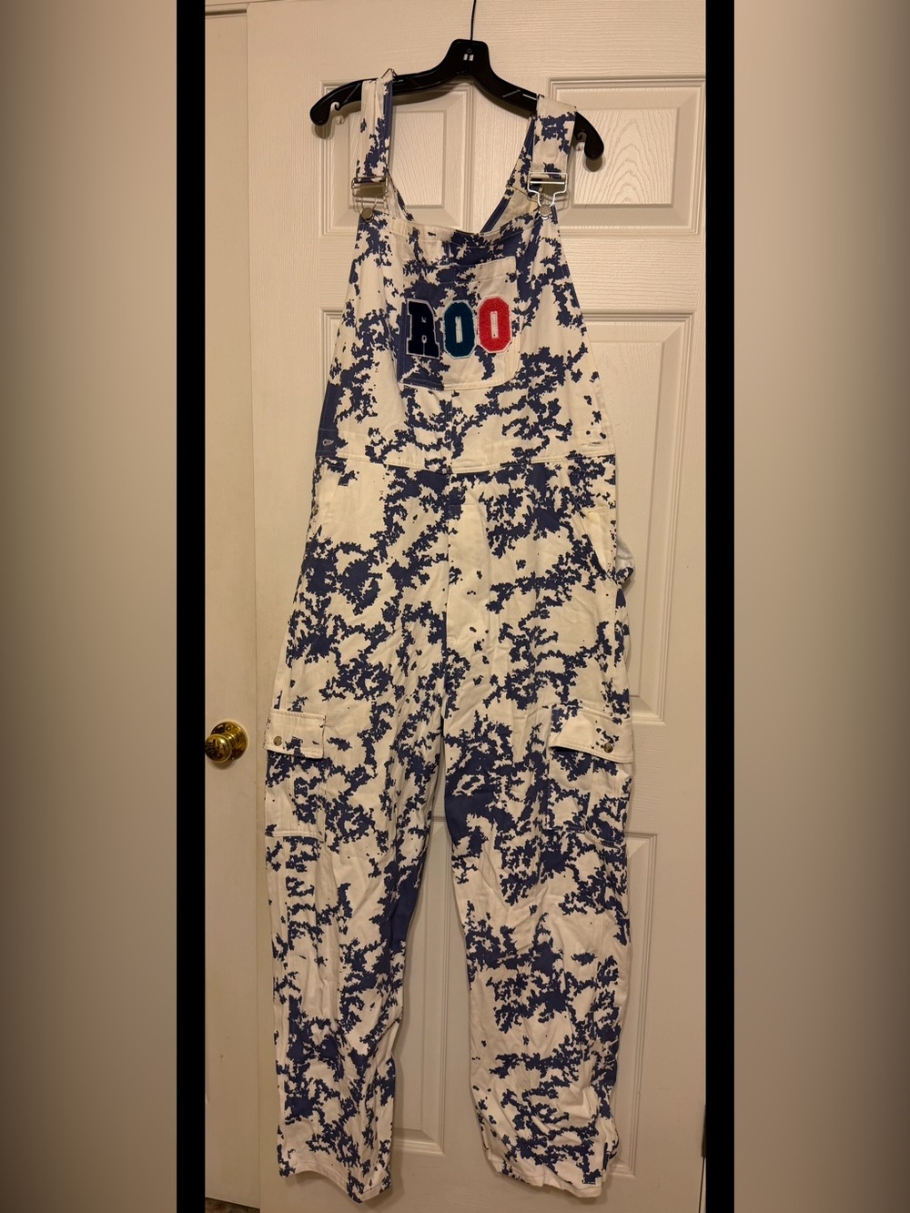 Bonnaroo White and Navy Tie-Dye Overalls with 'ROO' Patch
